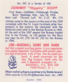 1988 1949 Bowman Reprint #207 Johnny Hopp Back