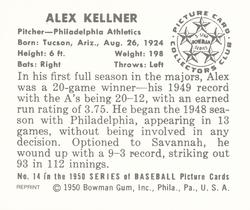 1986 Card Collectors 1950 Bowman (Reprint) #14 Alex Kellner Back