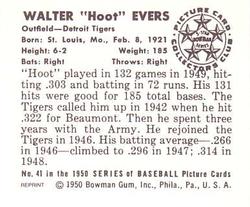 1986 Card Collectors 1950 Bowman (Reprint) #41 Walter Evers Back