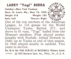 1986 Card Collectors 1950 Bowman (Reprint) #46 Yogi Berra Back