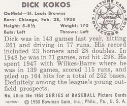 1986 Card Collectors 1950 Bowman (Reprint) #50 Dick Kokos Back