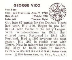 1986 Card Collectors 1950 Bowman (Reprint) #150 George Vico Back