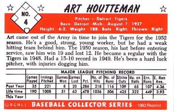 1983 Card Collectors 1953 Bowman Color Reprint #4 Art Houtteman Back