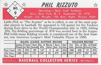 1983 Card Collectors 1953 Bowman Color Reprint #9 Phil Rizzuto Back