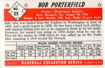 1983 Card Collectors 1953 Bowman Color Reprint #22 Bob Porterfield Back