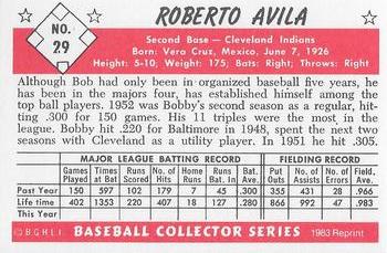 1983 Card Collectors 1953 Bowman Color Reprint #29 Bobby Avila Back