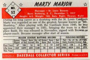 1983 Card Collectors 1953 Bowman Color Reprint #52 Marty Marion Back