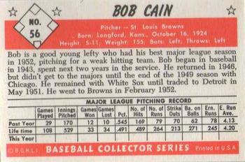 1983 Card Collectors 1953 Bowman Color Reprint #56 Bob Cain Back
