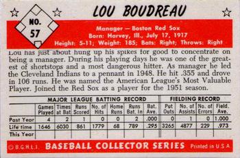 1983 Card Collectors 1953 Bowman Color Reprint #57 Lou Boudreau Back
