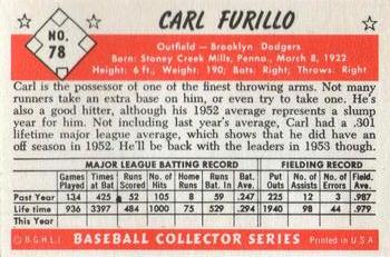 1983 Card Collectors 1953 Bowman Color Reprint #78 Carl Furillo Back