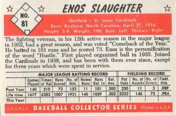 1983 Card Collectors 1953 Bowman Color Reprint #81 Enos Slaughter Back