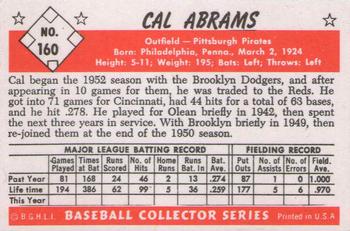 1983 Card Collectors 1953 Bowman Color Reprint #160 Cal Abrams Back