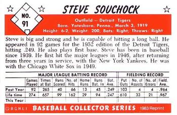 1983 Card Collectors 1953 Bowman Color Reprint #91 Steve Souchock Back