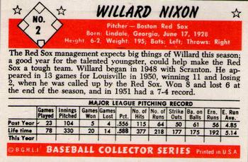 1983 Card Collectors 1953 Bowman Black & White Reprint #2 Willard Nixon Back