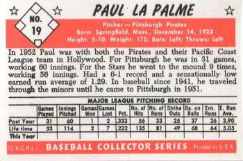 1983 Card Collectors 1953 Bowman Black & White Reprint #19 Paul LaPalme Back