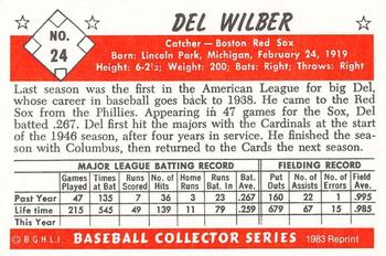 1983 Card Collectors 1953 Bowman Black & White Reprint #24 Del Wilber Back