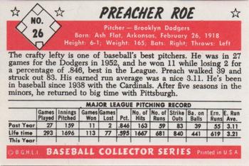 1983 Card Collectors 1953 Bowman Black & White Reprint #26 Preacher Roe Back