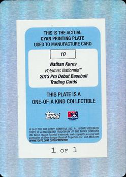 2013 Topps Pro Debut - Printing Plates Cyan #10 Nathan Karns Back