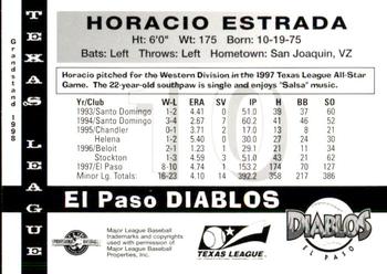 1998 Grandstand Texas League Top Prospects #NNO Horacio Estrada Back
