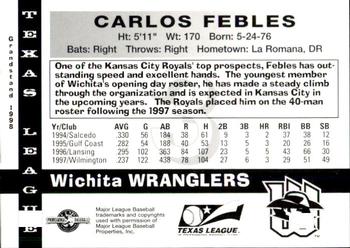 1998 Grandstand Texas League Top Prospects #NNO Carlos Febles Back