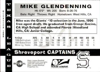 1998 Grandstand Texas League Top Prospects #NNO Mike Glendenning Back