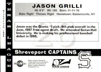 1998 Grandstand Texas League Top Prospects #NNO Jason Grilli Back