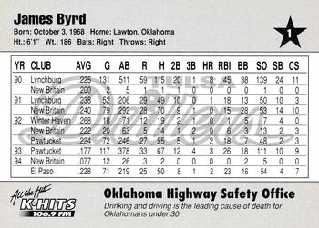 1995 Tulsa Drillers #1 Jim Byrd Back