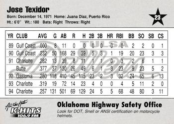 1995 Tulsa Drillers #23 Jose Texidor Back