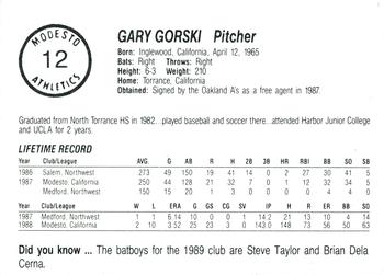 1989 Chong Modesto A's #12 Gary Gorski Back