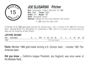 1989 Chong Modesto A's #15 Joe Slusarski Back