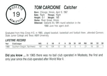 1989 Chong Modesto A's #19 Tom Carcione Back