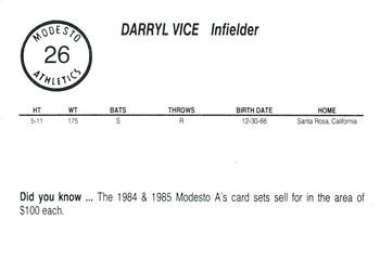 1989 Chong Modesto A's #26 Darryl Vice Back