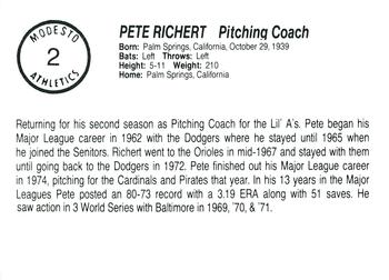 1989 Chong Modesto A's #2 Pete Richert Back
