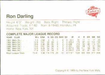 1989 Kahn's New York Mets #NNO Ron Darling Back