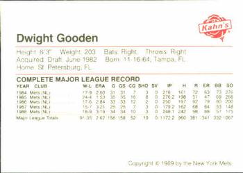 1989 Kahn's New York Mets #NNO Dwight Gooden Back