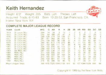 1989 Kahn's New York Mets #NNO Keith Hernandez Back