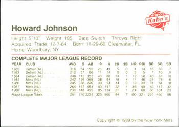 1989 Kahn's New York Mets #NNO Howard Johnson Back