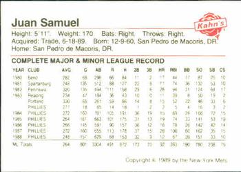 1989 Kahn's New York Mets #NNO Juan Samuel Back