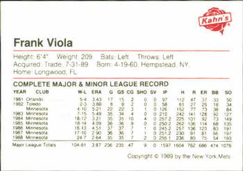 1989 Kahn's New York Mets #NNO Frank Viola Back