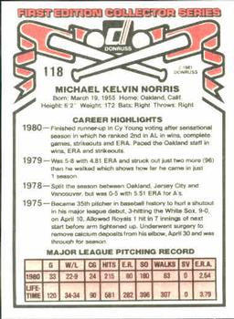 1981 Donruss #118 Mike Norris Back