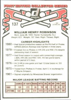 1981 Donruss #137 Bill Robinson Back