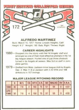 1981 Donruss #172 Alfredo Martinez Back