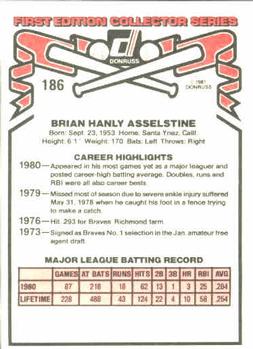 1981 Donruss #186 Brian Asselstine Back
