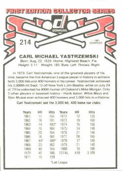 1981 Donruss #214 Carl Yastrzemski Back
