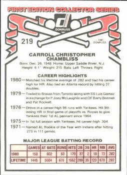1981 Donruss #219 Chris Chambliss Back