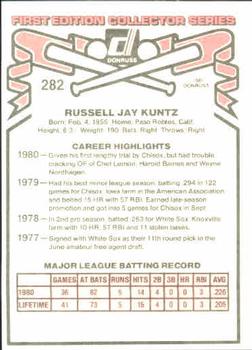 1981 Donruss #282 Rusty Kuntz Back