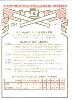 1981 Donruss #294 Rick Miller Back