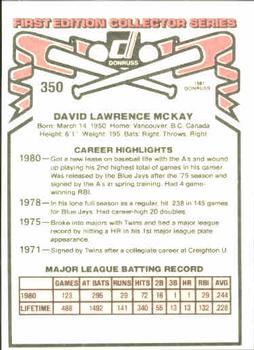 1981 Donruss #350 Dave McKay Back