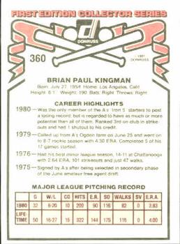 1981 Donruss #360 Brian Kingman Back