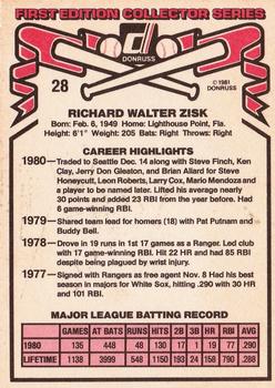 1981 Donruss #28 Richie Zisk Back